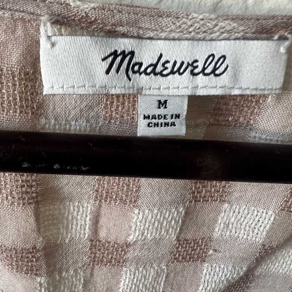 Madewell Plaid Wrap Top in Cream and Brown - Picture 3 of 4